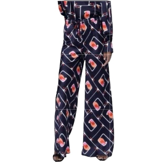 Zara Geometric Print Wide Leg Navy Pants - Picture 1 of 9